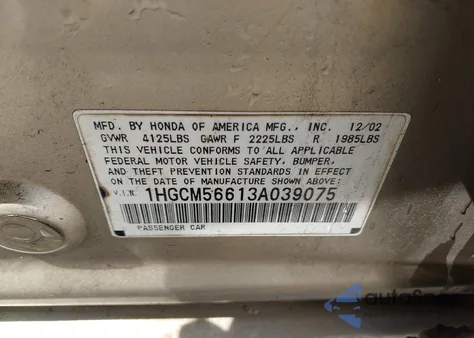 2003 Honda Accord 2.4 Ex z USA, uszkodzony, nr VIN 1HGCM56613A039075